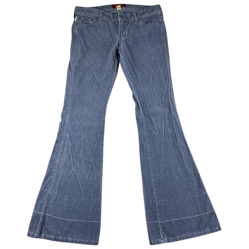 Y2K Hollister Corduroy Bell Low Rise Flare Leg Pants Women's Size 1 Blue‎ Boho